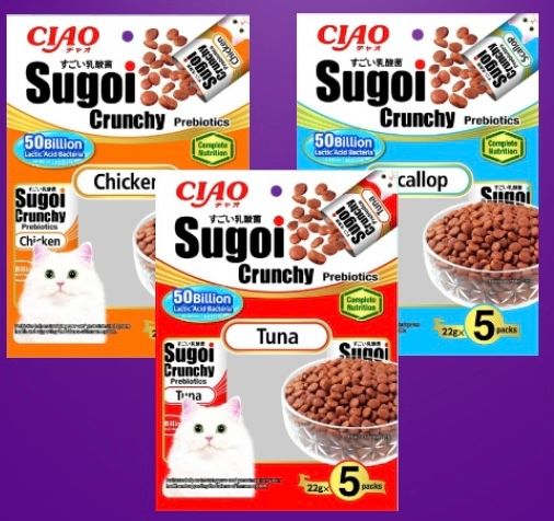 CIAO SUGOI CRUNCHY (5*22g) - Thức ăn khô hỗ trợ tiêu hoá cho Mèo