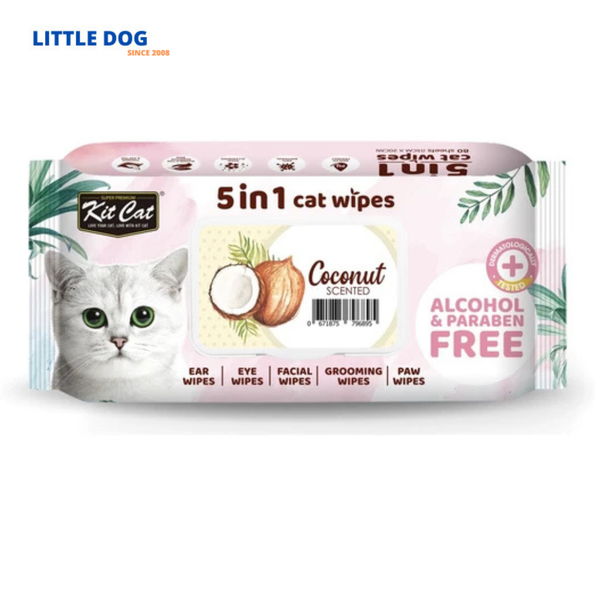 Kit Cat Khăn Giấy Uớt Kháng Khuẩn, Tắm Khô Cho Mèo - 5in1