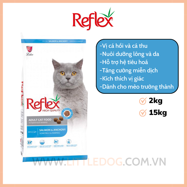 REFLEX MÈO TRƯỞNG THÀNH VỊ CÁ HỒI- SALMON&ANCHOVY ADULT 15KG