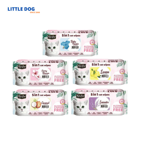 Kit Cat Khăn Giấy Uớt Kháng Khuẩn, Tắm Khô Cho Mèo - 5in1