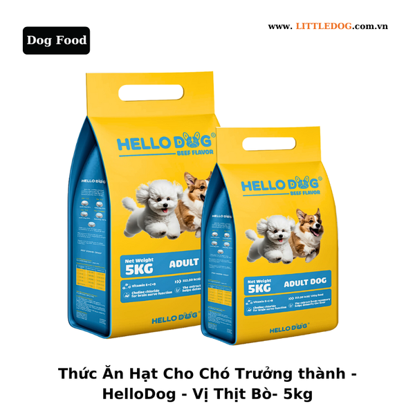 Thức Ăn Hạt Cho Chó Trưởng Thành - HelloDog - Vị Thịt Bò - 5kg
