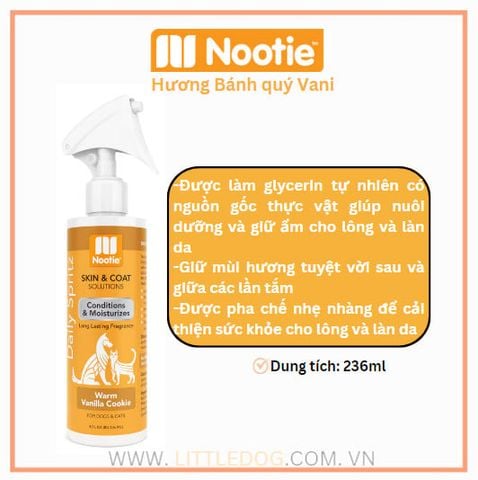 Nootie Xịt Dưỡng Hương Bánh Vanilla Conditioning & Moisturizing Spray – Warm Vanilla Cookie 236ML
