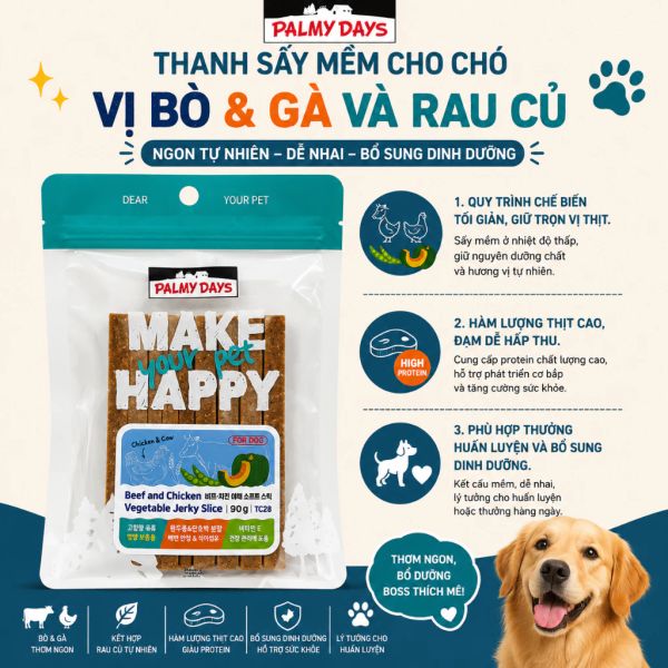 PalmyDays Bánh Thưởng Cho Chó Thanh Sấy Mềm Bò&Gà/ Gà&Vịt 90g