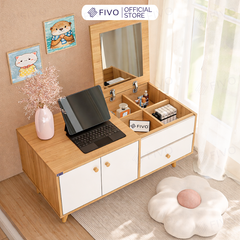 Bàn Trang Điểm Mini Ngồi Bệt Gương Gập Đa Năng FV02 FIVO, Kết Hợp Làm Bàn Học, Hộc Kéo Rộng Rãi, Thiết Kế Không Lộ Vít