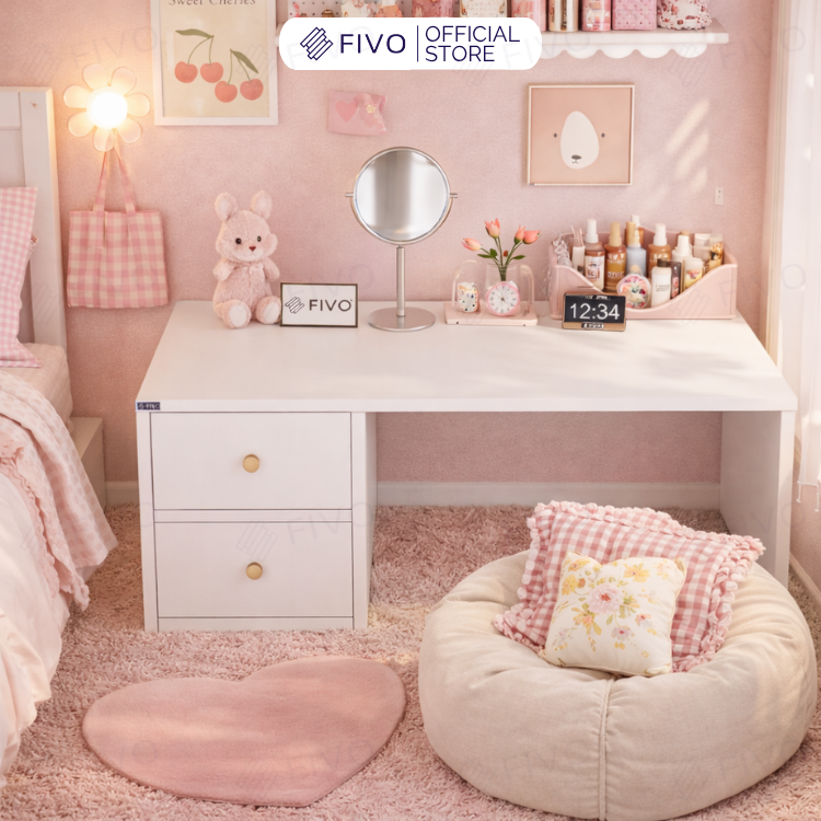 Bàn Trang Điểm Gỗ Ngồi Bệt Có Ngăn Kéo FV01 FIVO, Linh Hoạt Làm Bàn Học Bàn Trà, Không Lộ Vít Bề Mặt, Đa Dạng Bảy Màu