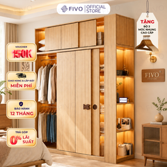 Tủ Quần Áo Gỗ Cửa Lùa FC36 FIVO, Gỗ Dày 17mm Sâu 60cm, Kèm Hệ Trang Trí, Freeship+Free Lắp Đặt, Trả Góp 0%
