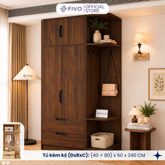 Tủ Đựng Quần Áo Gỗ Cao Cấp FC07 FIVO, Dày 17MM Cánh Mở Sâu 60cm Kèm Kệ Trang Trí, Freeship+Free lắp đặt, Trả Góp 0