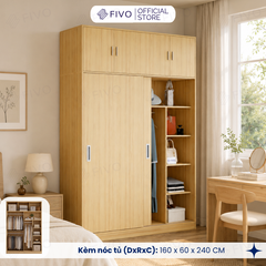 Tủ Áo Quần Cửa Trượt FIVO FC31 Gỗ Chống Ẩm, Màu Walnut Ấm Cúng Cho Phòng Ngủ, Trả Góp 0%, Freeship + Free lắp đặt