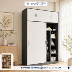 Tủ Áo Quần Cửa Trượt FIVO FC31 Gỗ Chống Ẩm, Màu Walnut Ấm Cúng Cho Phòng Ngủ, Trả Góp 0%, Freeship + Free lắp đặt