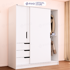 Tủ Gỗ Quần Áo Cửa Lùa Cao Cấp FC33 FIVO, Gỗ Dày 17mm, Kèm Hệ Kệ Trang Trí Sâu 60cm, Freeship+Free lắp đặt, Trả Góp 0%