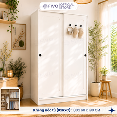Tủ Quần Áo Gỗ Cửa Lùa Cao Cấp FC37 FIVO, Gỗ Dày 17mm Độ Sâu 60cm, Kèm Hệ Trang Trí, Freeship+Free Lắp Đặt, Trả Góp 0%