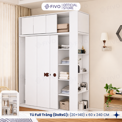 Tủ Quần Áo Gỗ Cửa Lùa FC36 FIVO, Gỗ Dày 17mm Sâu 60cm, Kèm Hệ Trang Trí, Freeship+Free Lắp Đặt, Trả Góp 0%