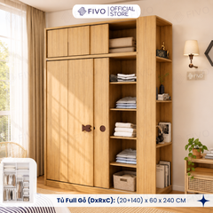 Tủ Quần Áo Gỗ Cửa Lùa FC36 FIVO, Gỗ Dày 17mm Sâu 60cm, Kèm Hệ Trang Trí, Freeship+Free Lắp Đặt, Trả Góp 0%