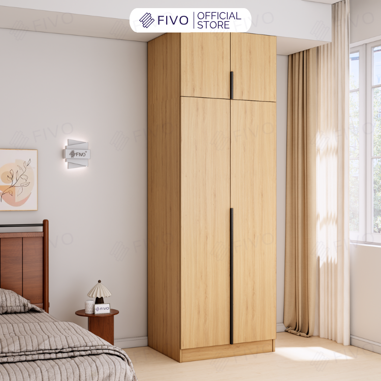 Tủ Đựng Quần Áo Gỗ Cao Cấp FC04 FIVO, Tủ Màu Gỗ Cánh Mở Sâu 60cm Kèm Kệ Trang Trí, Freeship+Free lắp đặt, Trả Góp 0%