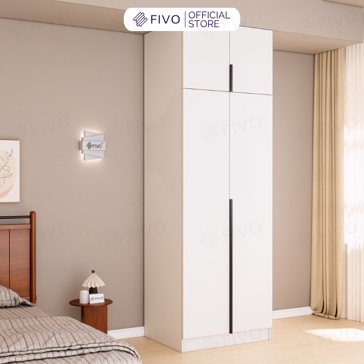 Tủ Đựng Quần Áo Gỗ Cao Cấp FC04 FIVO, Tủ Màu Gỗ Cánh Mở Sâu 60cm Kèm Kệ Trang Trí, Freeship+Free lắp đặt, Trả Góp 0%