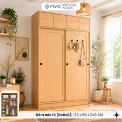 Tủ Quần Áo Gỗ Cửa Lùa Cao Cấp FC37 FIVO, Gỗ Dày 17mm Độ Sâu 60cm, Kèm Hệ Trang Trí, Freeship+Free Lắp Đặt, Trả Góp 0%