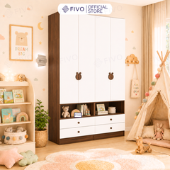 Tủ Gỗ Đựng Quần Áo Trẻ Em Cao Cấp FC03 FIVO, Tủ Sâu 60cm, Thiết Kế Hình Ngôi Nhà Độc Đáo, Freeship+Free lắp đặt, Trả Góp