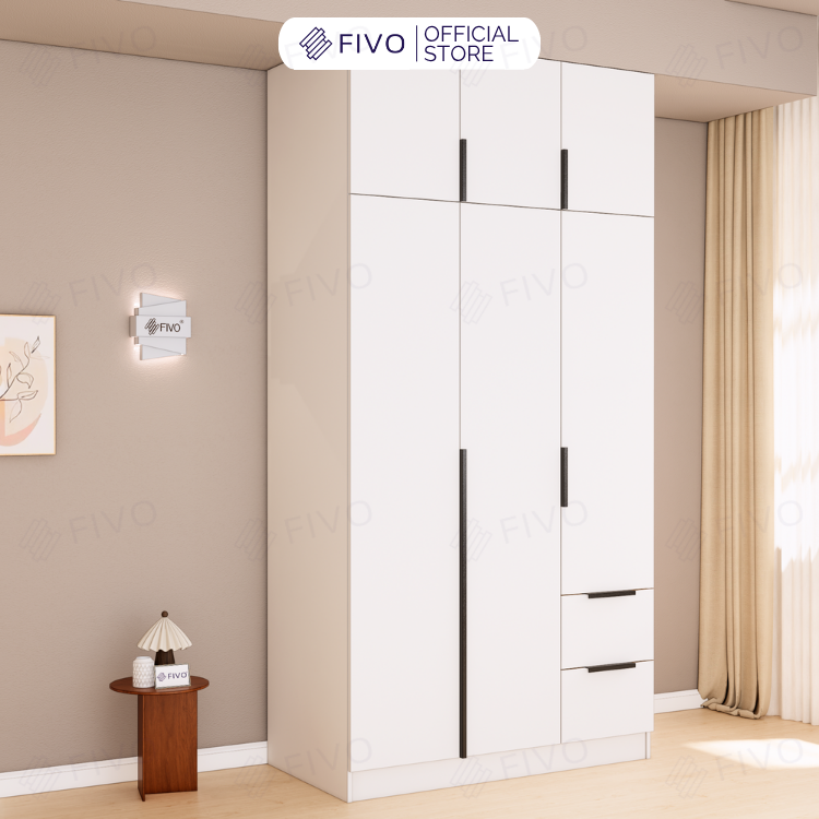 Tủ Đựng Quần Áo Gỗ Cao Cấp FC04 FIVO, Tủ Màu Gỗ Cánh Mở Sâu 60cm Kèm Kệ Trang Trí, Freeship+Free lắp đặt, Trả Góp 0%
