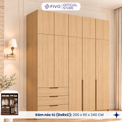 Tủ Đựng Quần Áo Gỗ Cao Cấp FC09 FIVO, Thiết Kế Cánh Mở Sâu 60cm, Kèm Ngăn Kéo, Freeship+Free Lắp Đặt, Trả Góp 0%
