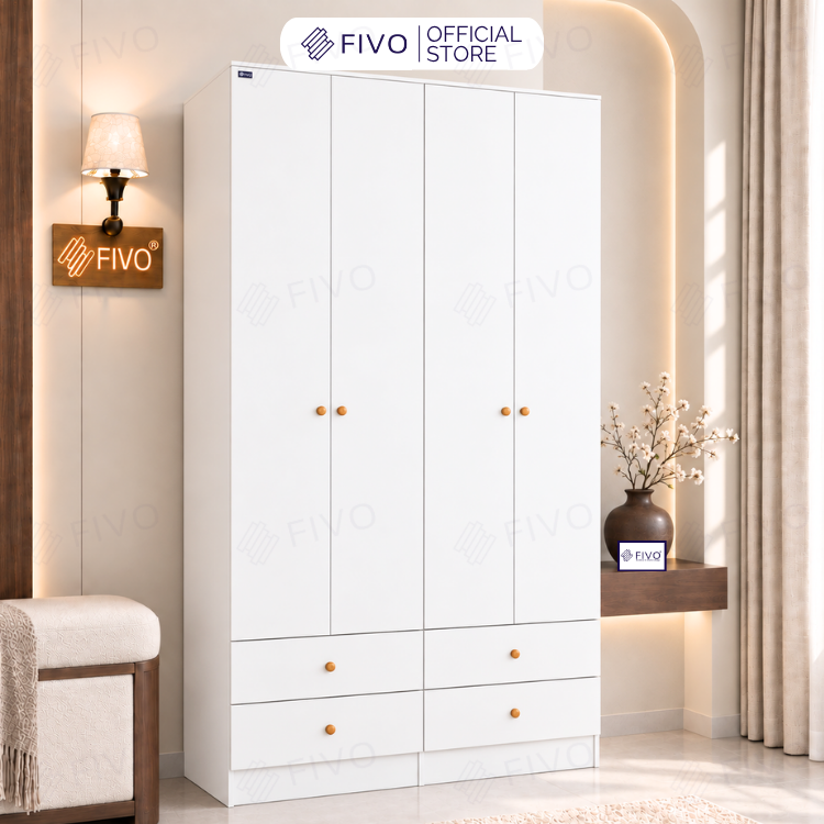 Tủ Đựng Quần Áo Gỗ Cao Cấp FC10 FIVO, Cánh Mở Sâu 60cm Kèm Ngăn Kéo, Freeship + Free Lắp Đặt, Trả Góp 0%