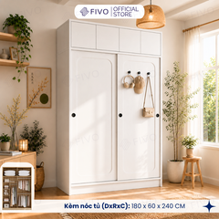 Tủ Quần Áo Gỗ Cửa Lùa Cao Cấp FC37 FIVO, Gỗ Dày 17mm Độ Sâu 60cm, Kèm Hệ Trang Trí, Freeship+Free Lắp Đặt, Trả Góp 0%