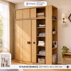 Tủ Quần Áo Gỗ Cửa Lùa FC36 FIVO, Gỗ Dày 17mm Sâu 60cm, Kèm Hệ Trang Trí, Freeship+Free Lắp Đặt, Trả Góp 0%