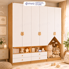 Tủ Gỗ Đựng Quần Áo Trẻ Em Cao Cấp FC03 FIVO, Tủ Sâu 60cm, Thiết Kế Hình Ngôi Nhà Độc Đáo, Freeship+Free lắp đặt, Trả Góp
