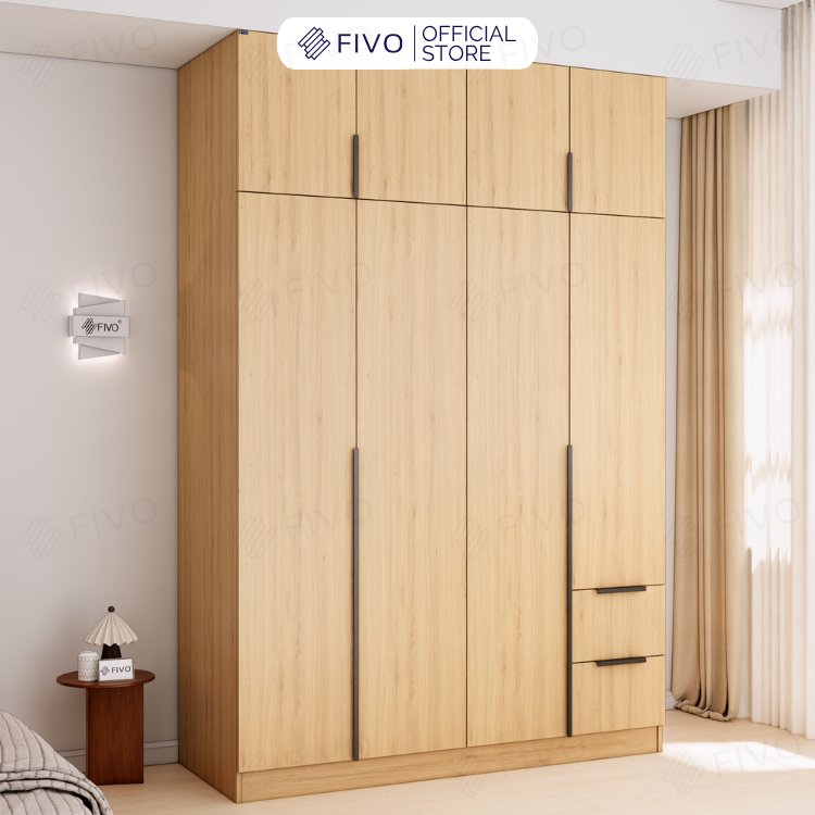 Tủ Đựng Quần Áo Gỗ Cao Cấp FC04 FIVO, Tủ Màu Gỗ Cánh Mở Sâu 60cm Kèm Kệ Trang Trí, Freeship+Free lắp đặt, Trả Góp 0%