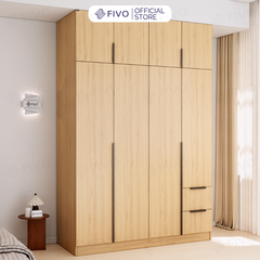 Tủ Đựng Quần Áo Gỗ Cao Cấp FC04 FIVO, Tủ Màu Gỗ Cánh Mở Sâu 60cm Kèm Kệ Trang Trí, Freeship+Free lắp đặt, Trả Góp 0%