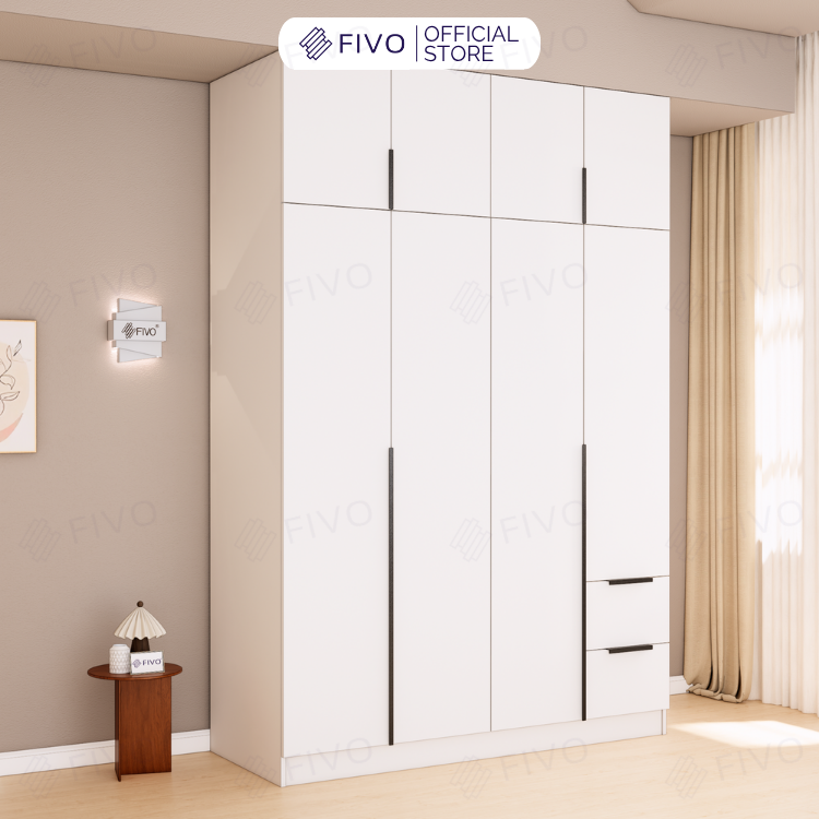 Tủ Đựng Quần Áo Gỗ Cao Cấp FC04 FIVO, Tủ Màu Gỗ Cánh Mở Sâu 60cm Kèm Kệ Trang Trí, Freeship+Free lắp đặt, Trả Góp 0%