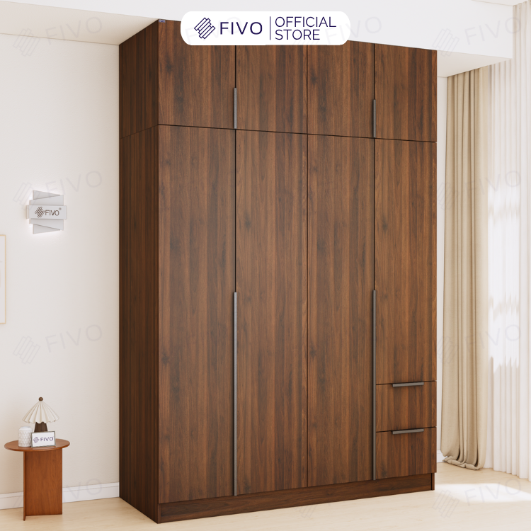 Tủ Đựng Quần Áo Gỗ Cao Cấp FC04 FIVO, Tủ Màu Gỗ Cánh Mở Sâu 60cm Kèm Kệ Trang Trí, Freeship+Free lắp đặt, Trả Góp 0%