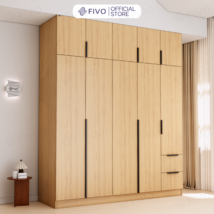 Tủ Đựng Quần Áo Gỗ Cao Cấp FC04 FIVO, Tủ Màu Gỗ Cánh Mở Sâu 60cm Kèm Kệ Trang Trí, Freeship+Free lắp đặt, Trả Góp 0%