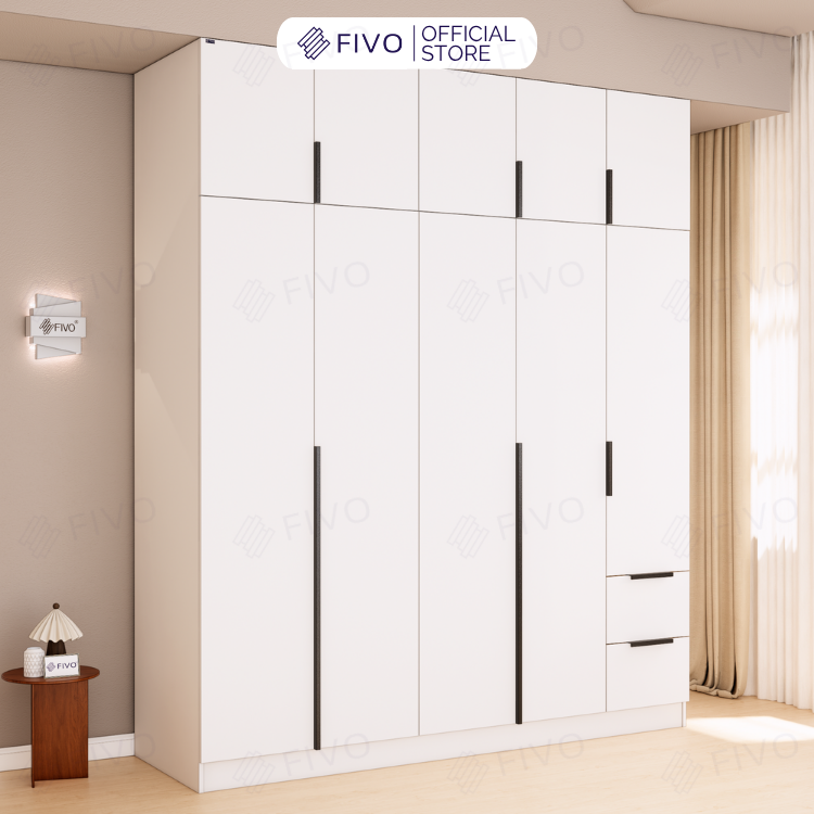 Tủ Đựng Quần Áo Gỗ Cao Cấp FC04 FIVO, Tủ Màu Gỗ Cánh Mở Sâu 60cm Kèm Kệ Trang Trí, Freeship+Free lắp đặt, Trả Góp 0%