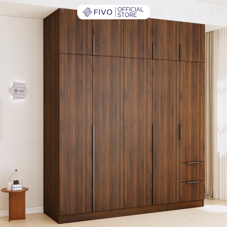 Tủ Đựng Quần Áo Gỗ Cao Cấp FC04 FIVO, Tủ Màu Gỗ Cánh Mở Sâu 60cm Kèm Kệ Trang Trí, Freeship+Free lắp đặt, Trả Góp 0%