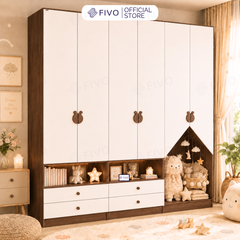 Tủ Gỗ Đựng Quần Áo Trẻ Em Cao Cấp FC03 FIVO, Tủ Sâu 60cm, Thiết Kế Hình Ngôi Nhà Độc Đáo, Freeship+Free lắp đặt, Trả Góp