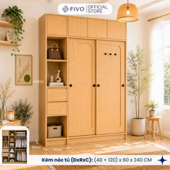 Tủ Quần Áo Gỗ Cửa Lùa Cao Cấp FC37 FIVO, Gỗ Dày 17mm Độ Sâu 60cm, Kèm Hệ Trang Trí, Freeship+Free Lắp Đặt, Trả Góp 0%
