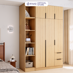 Tủ Đựng Quần Áo Gỗ Cao Cấp FC04 FIVO, Tủ Màu Gỗ Cánh Mở Sâu 60cm Kèm Kệ Trang Trí, Freeship+Free lắp đặt, Trả Góp 0%