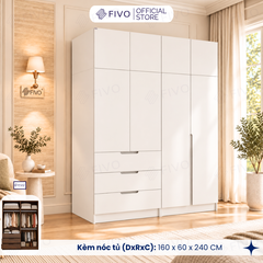 Tủ Đựng Quần Áo Gỗ Cao Cấp FC09 FIVO, Thiết Kế Cánh Mở Sâu 60cm, Kèm Ngăn Kéo, Freeship+Free Lắp Đặt, Trả Góp 0%