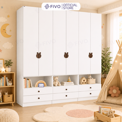Tủ Gỗ Đựng Quần Áo Trẻ Em Cao Cấp FC03 FIVO, Tủ Sâu 60cm, Thiết Kế Hình Ngôi Nhà Độc Đáo, Freeship+Free lắp đặt, Trả Góp