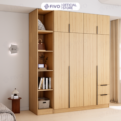 Tủ Đựng Quần Áo Gỗ Cao Cấp FC04 FIVO, Tủ Màu Gỗ Cánh Mở Sâu 60cm Kèm Kệ Trang Trí, Freeship+Free lắp đặt, Trả Góp 0%