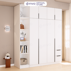 Tủ Đựng Quần Áo Gỗ Cao Cấp FC04 FIVO, Tủ Màu Gỗ Cánh Mở Sâu 60cm Kèm Kệ Trang Trí, Freeship+Free lắp đặt, Trả Góp 0%