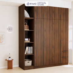 Tủ Đựng Quần Áo Gỗ Cao Cấp FC04 FIVO, Tủ Màu Gỗ Cánh Mở Sâu 60cm Kèm Kệ Trang Trí, Freeship+Free lắp đặt, Trả Góp 0%