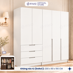 Tủ Đựng Quần Áo Gỗ Cao Cấp FC09 FIVO, Thiết Kế Cánh Mở Sâu 60cm, Kèm Ngăn Kéo, Freeship+Free Lắp Đặt, Trả Góp 0%