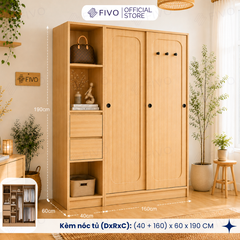 Tủ Quần Áo Gỗ Cửa Lùa Cao Cấp FC37 FIVO, Gỗ Dày 17mm Độ Sâu 60cm, Kèm Hệ Trang Trí, Freeship+Free Lắp Đặt, Trả Góp 0%