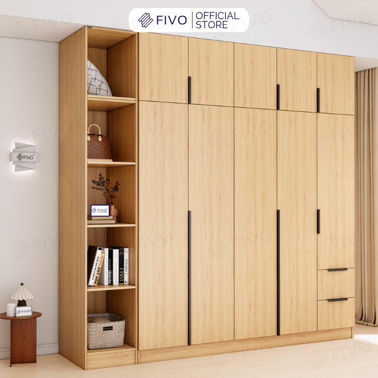 Tủ Đựng Quần Áo Gỗ Cao Cấp FC04 FIVO, Tủ Màu Gỗ Cánh Mở Sâu 60cm Kèm Kệ Trang Trí, Freeship+Free lắp đặt, Trả Góp 0%
