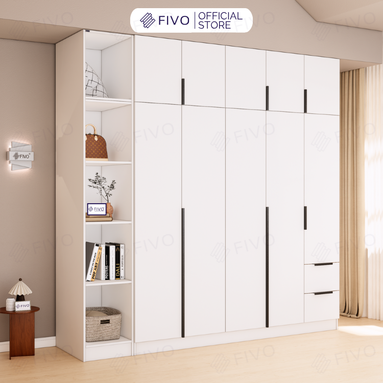 Tủ Đựng Quần Áo Gỗ Cao Cấp FC04 FIVO, Tủ Màu Gỗ Cánh Mở Sâu 60cm Kèm Kệ Trang Trí, Freeship+Free lắp đặt, Trả Góp 0%