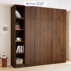 Tủ Đựng Quần Áo Gỗ Cao Cấp FC04 FIVO, Tủ Màu Gỗ Cánh Mở Sâu 60cm Kèm Kệ Trang Trí, Freeship+Free lắp đặt, Trả Góp 0%