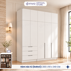 Tủ Đựng Quần Áo Gỗ Cao Cấp FC09 FIVO, Thiết Kế Cánh Mở Sâu 60cm, Kèm Ngăn Kéo, Freeship+Free Lắp Đặt, Trả Góp 0%