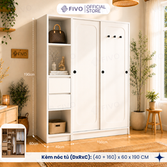 Tủ Quần Áo Gỗ Cửa Lùa Cao Cấp FC37 FIVO, Gỗ Dày 17mm Độ Sâu 60cm, Kèm Hệ Trang Trí, Freeship+Free Lắp Đặt, Trả Góp 0%