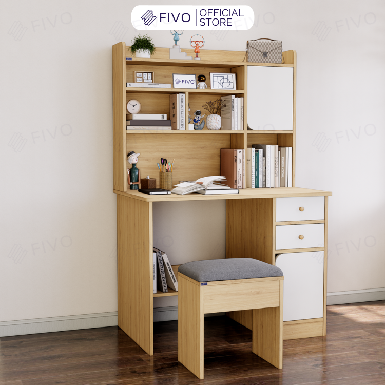 Bộ Bàn Ghế Làm Việc Kết Hợp Kệ Sách FD05 FIVO Cốt Ván 17mm Đầm Chắc, Đa Dạng Màu Sắc
